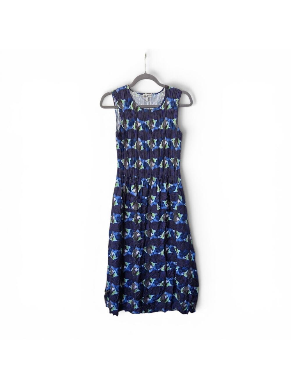 Alquema Crinkle Blue Purple Smash Pocket Art to Wear Midi Dress Australia, Small